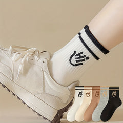 5 Pairs Letter Print Socks for Women - Comfy & Breathable Mid Tube Stockings
