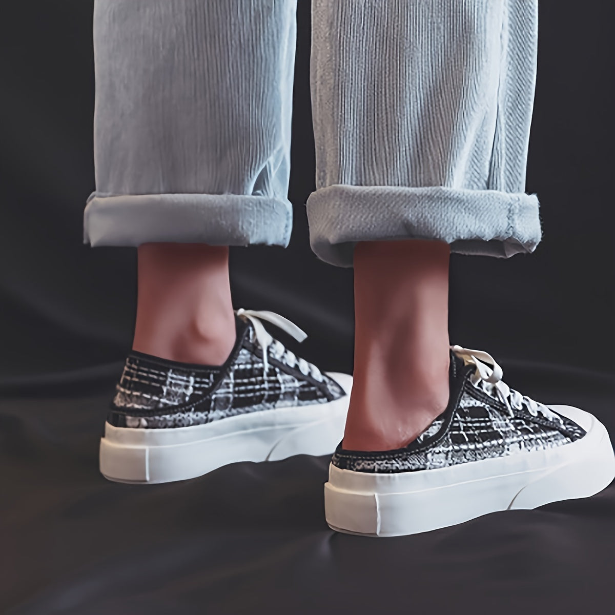 Canvas Platform Sneakers Plaid Lace Up Shoes Women's Footwear