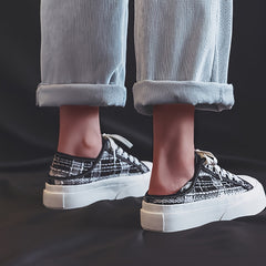 Canvas Platform Sneakers Plaid Lace Up Shoes Women's Footwear
