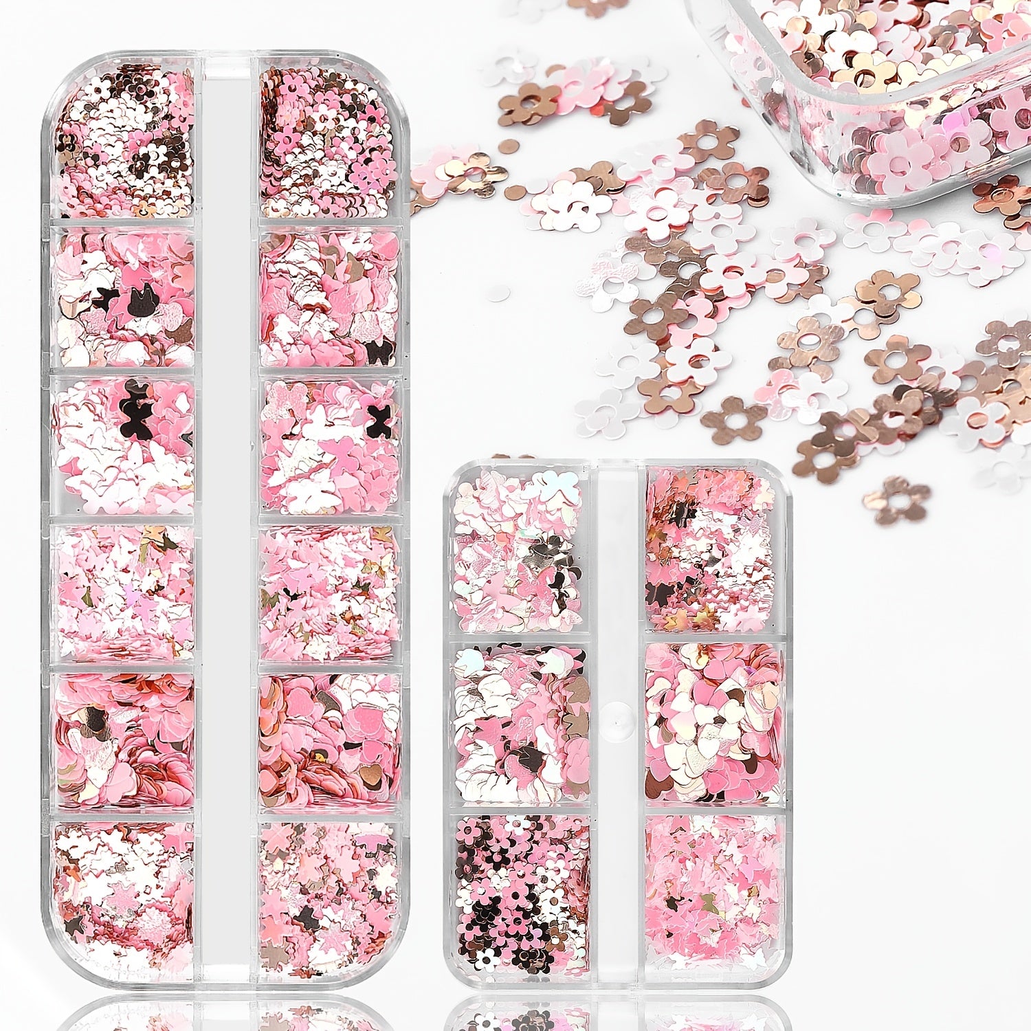 Holographic Nail Glitter Flakes Sticker - Pink Butterfly Blossom Heart Flower