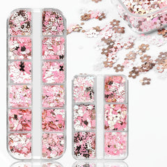 Holographic Nail Glitter Flakes Sticker - Pink Butterfly Blossom Heart Flower