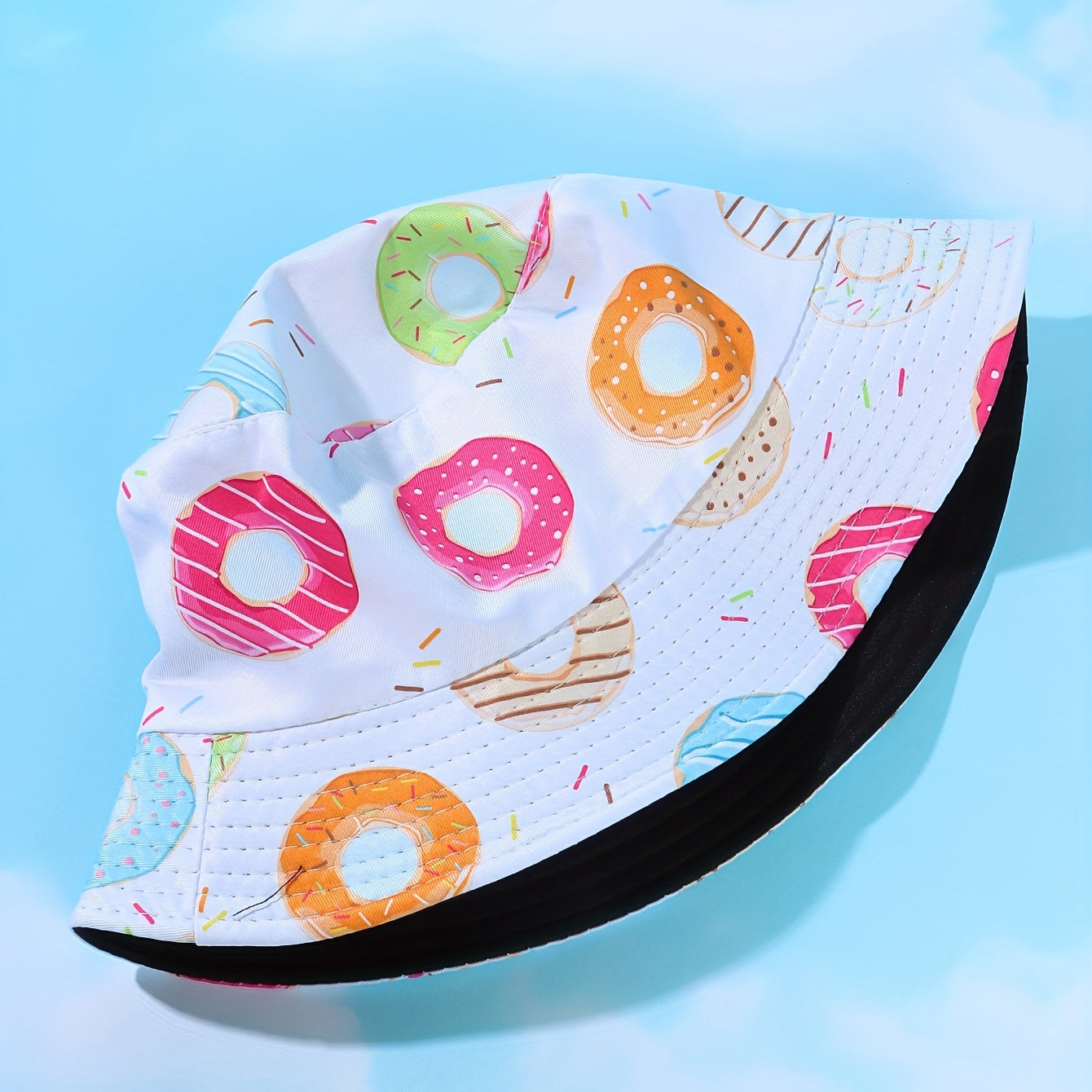 Donut Print Bucket Hat Reversible Sunscreen Fisherman Cap