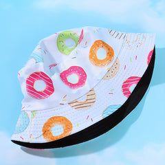 Donut Print Bucket Hat Reversible Sunscreen Fisherman Cap