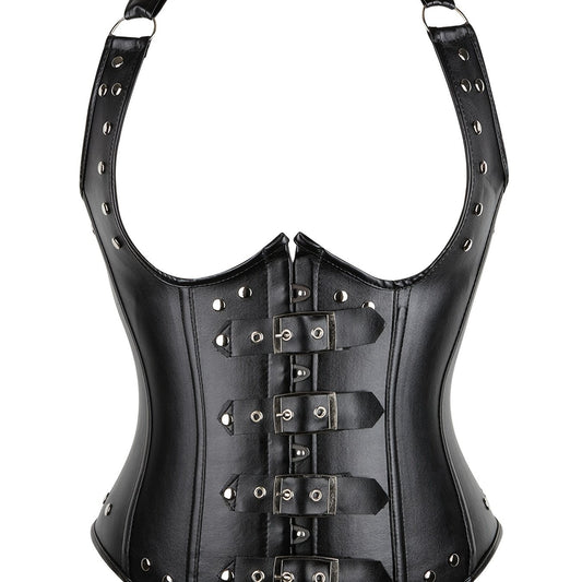  Punk Shapewear PU Leather Halter Underbust Corset