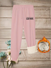  Women's Slogan Print Fleece Trousers