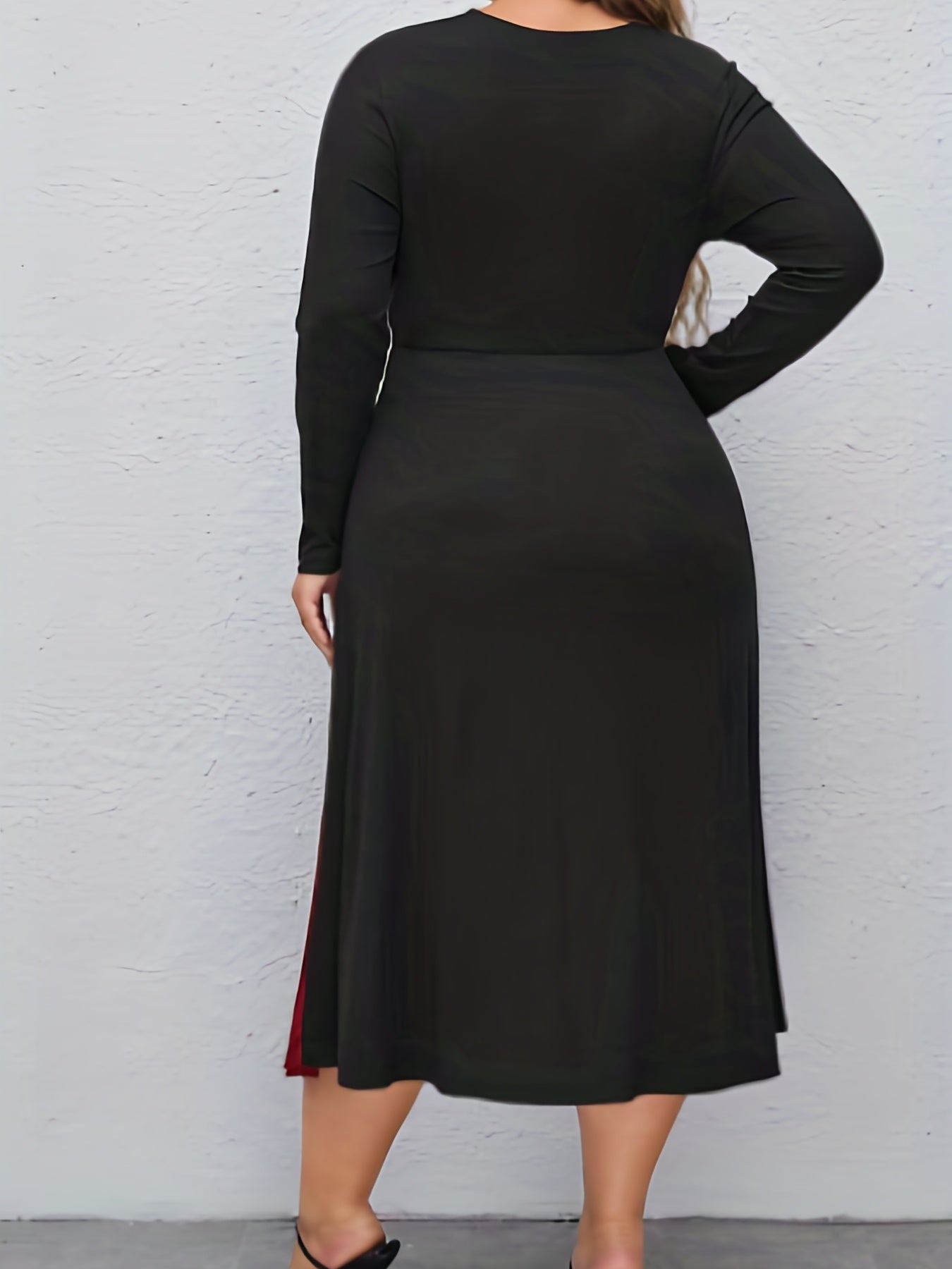  Colorblock Long Sleeve Maxi Dress