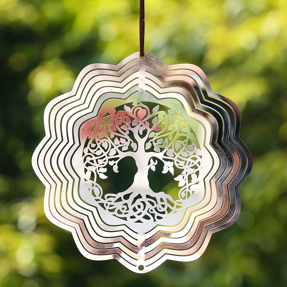 Tree of Life Rotating Wind Chime Pendant with Sunflower Laser Cut