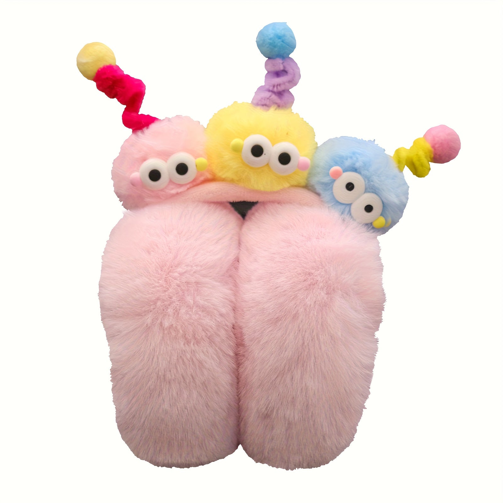 Women's Plush Ear Warmers with Rainbow Pom Pom Soft Winter Ear Muffs