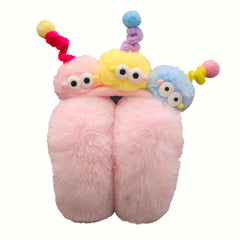Women's Plush Ear Warmers with Rainbow Pom Pom Soft Winter Ear Muffs