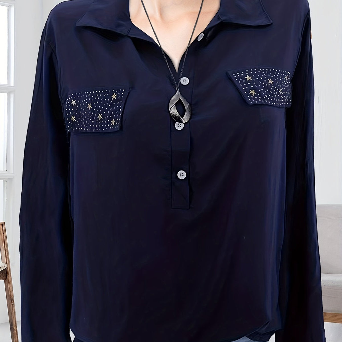  Star Print Long Sleeve Button Up Shirt