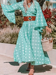  Boho Dress Women's Plus Allover Print Flare Sleeve Maxi Dress