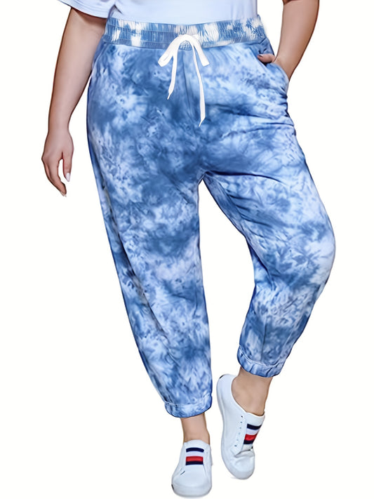  Tie Dye Tapered Leg Sports Pants with Pockets