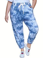  Tie Dye Tapered Leg Sports Pants with Pockets