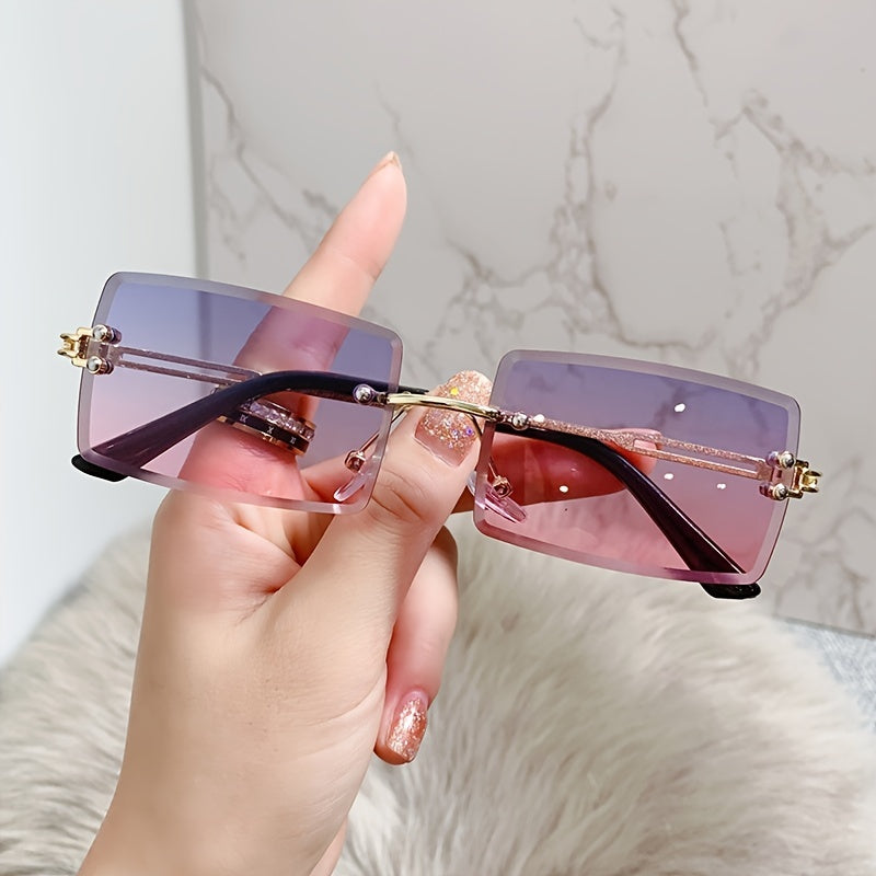 Rectangular Sunglasses Women's Rimless Glasses Y2K Holiday Accessories