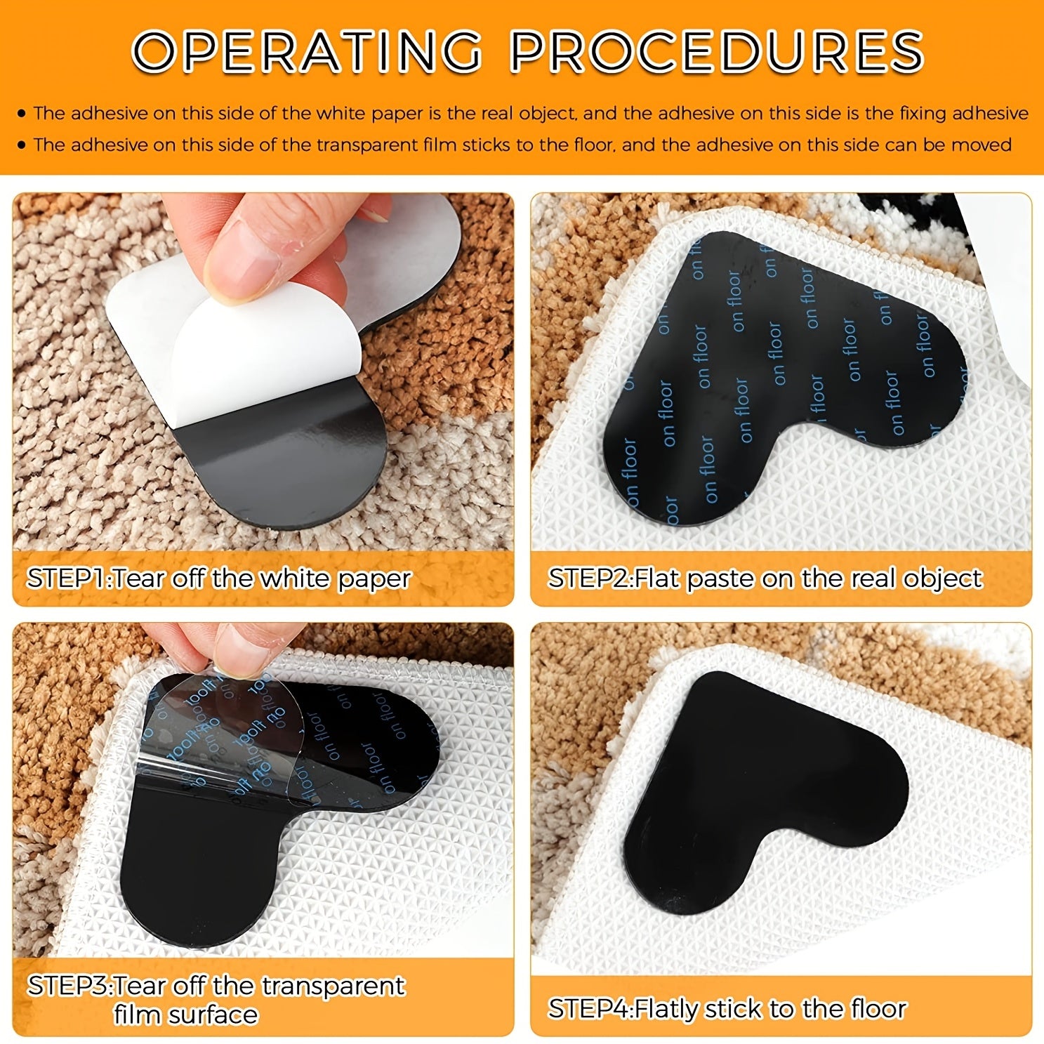 8pcs Double Sided Non Slip Rug Pads for Hardwood Floors & Tiles