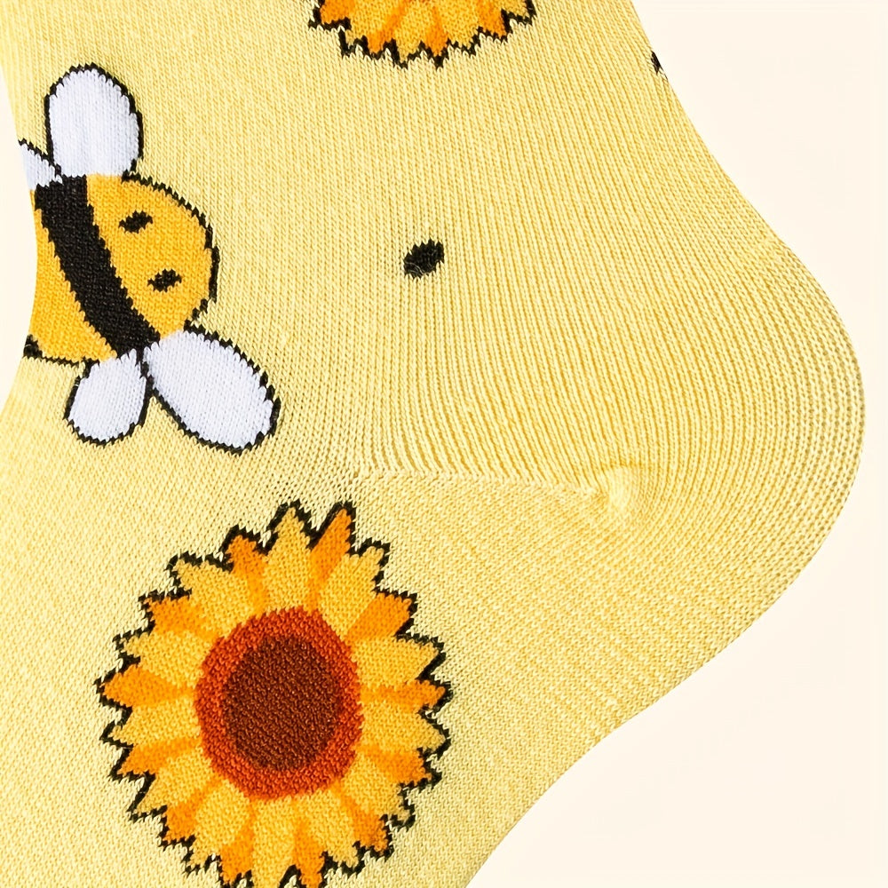 Cartoon Bee Print Socks Mid Tube Stockings