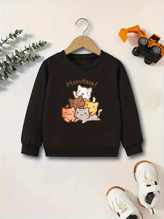 Girls Sweatshirt Stacking Cats Print Long Sleeve Top Pullovers