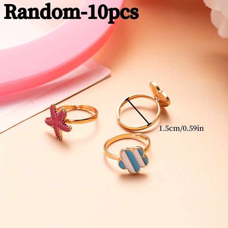 10pcs Cartoon Alloy Ring Holiday Party Girls Accessories