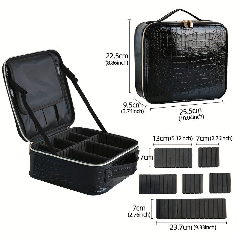 Large Travel Makeup Train Case Cosmetic Bag Organizer with Adjustable Dividers