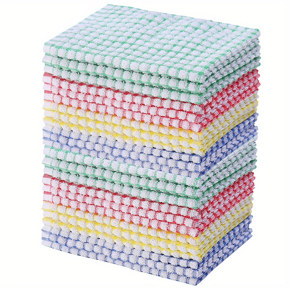 24pcs Waffle Square Dish Cloths Plaid Cleaning Rags Face Towels Kitchen Supplies