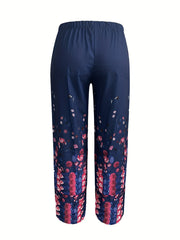 Floral Print High Rise Wide Leg Cropped Pants Women's Plus Size