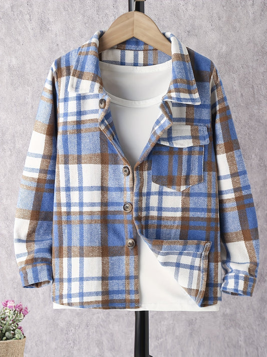 Kid Teens' Plaid Long Sleeve Shirt With Pocket For Boys And Girls