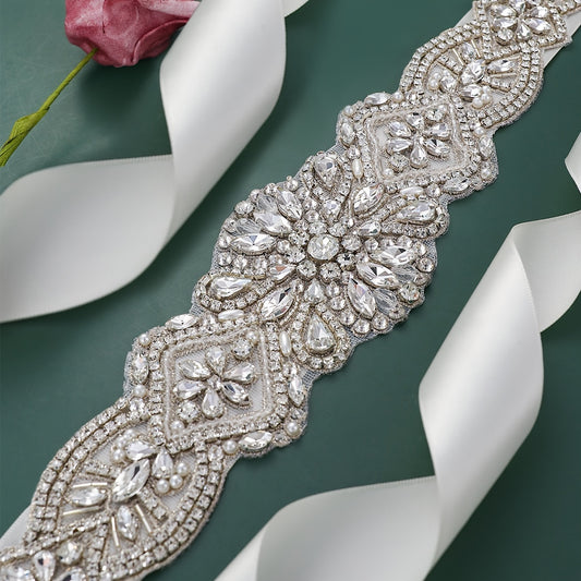 Rhinestone Bridal Belt Faux Pearl Sash