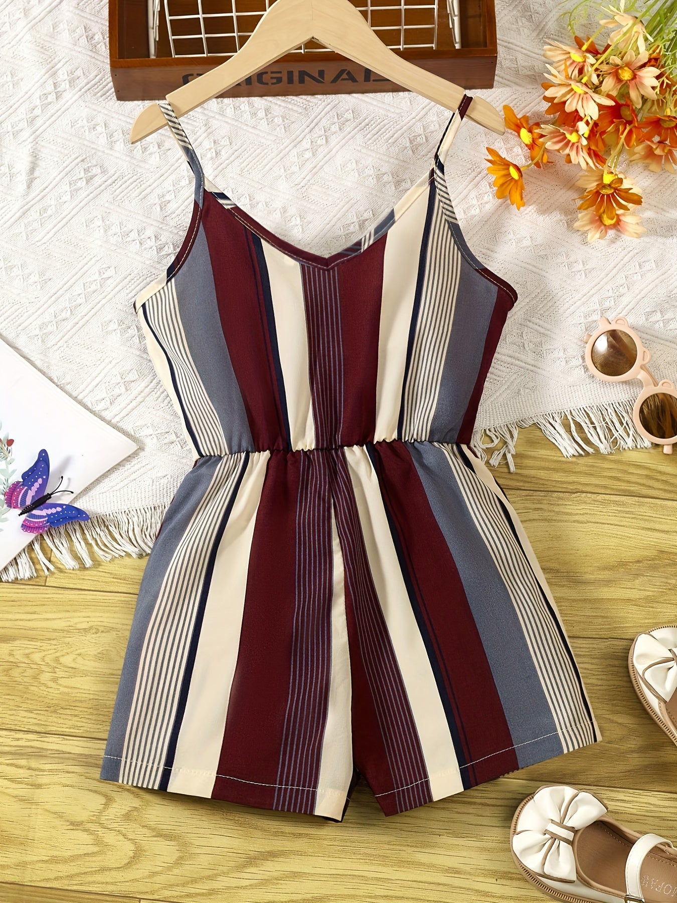 Girls Striped Casual Cami Rompers Jumpsuits For Beach Vacation