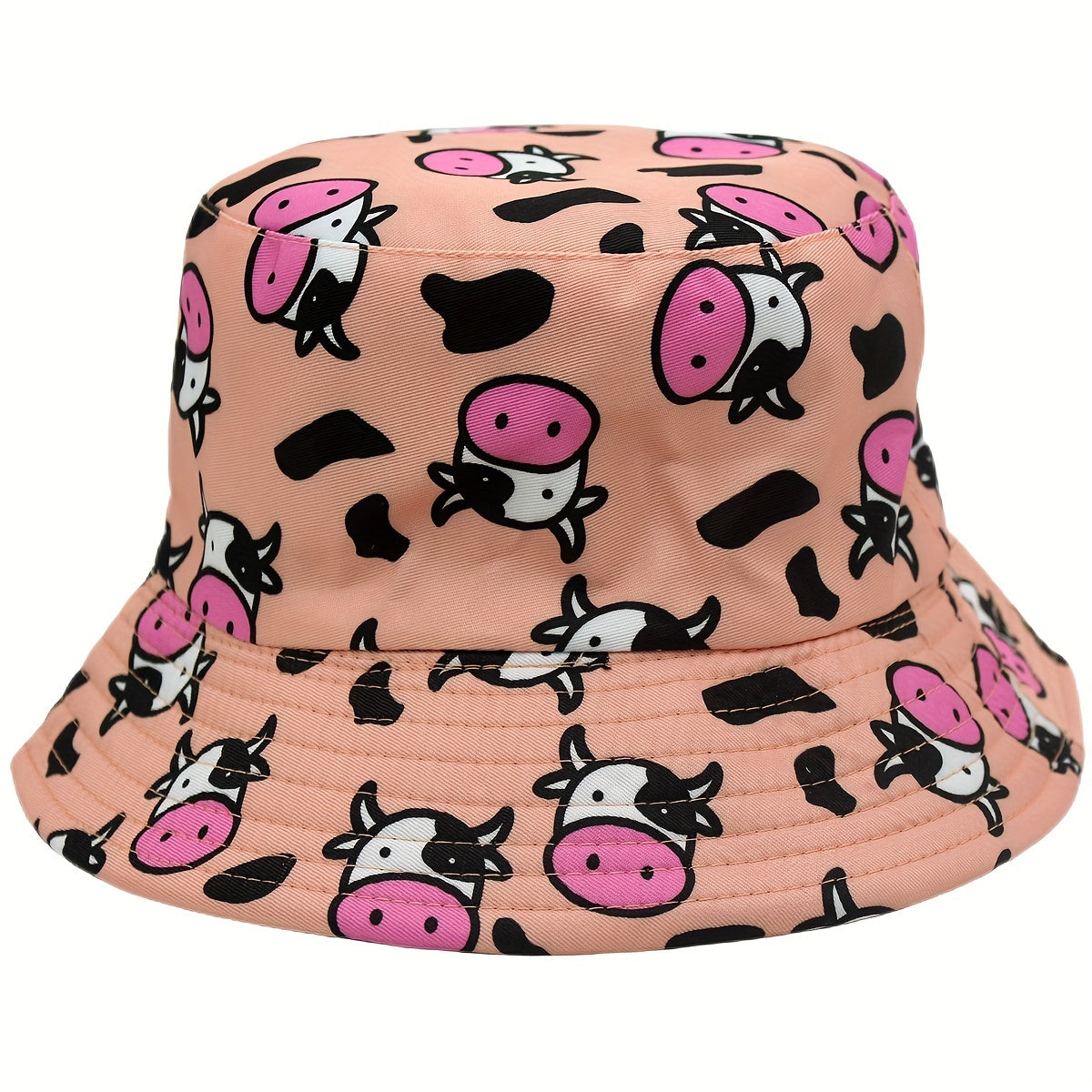 Versatile Sunshade Bucket Hat Cow Cartoon Print Unisex Daily Shopping