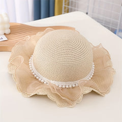 Girls Lace Straw Hat & Handbags Set Sun Protection