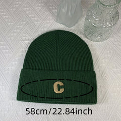 Letter C Decor Knitted Beanie Hat Winter Warm Hat