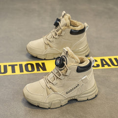 Boy's High Top Boots With Rotating Buckle Warm Plush Lining Winter