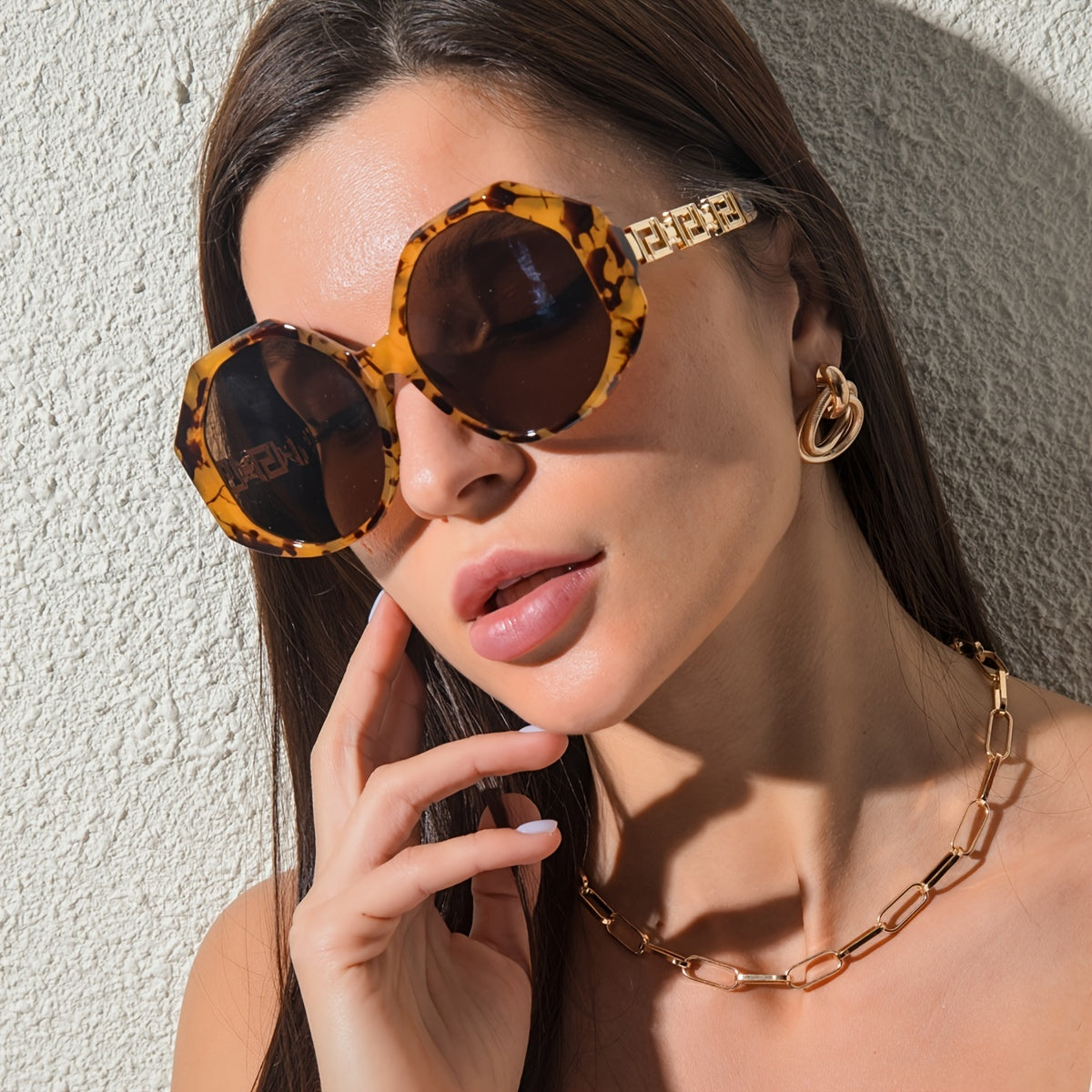 Thick Frame Polygonal Sunglasses Large Oversized Vintage Shades