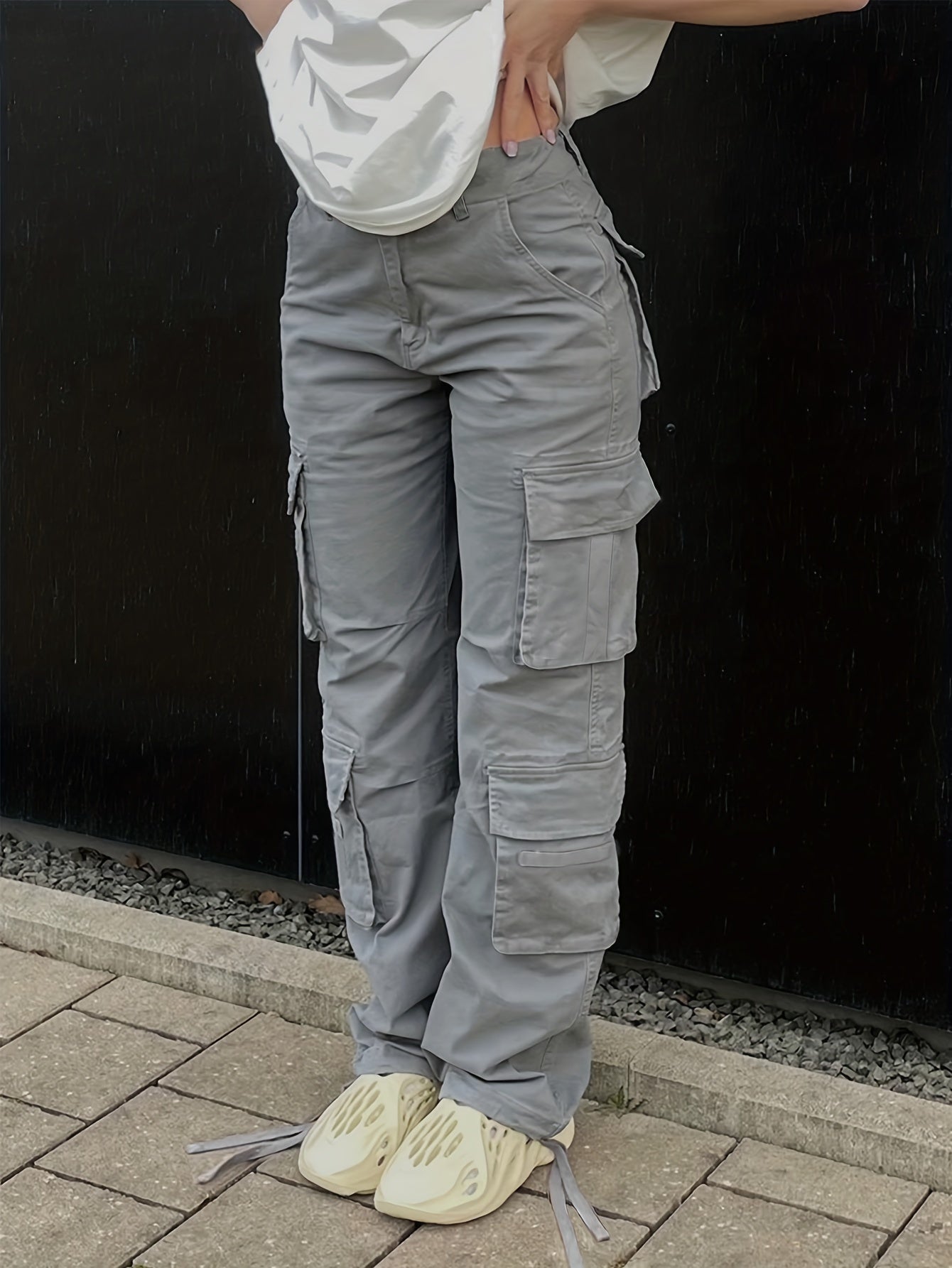 Women's Plus Size Solid Wide Leg Baggy Cargo Pants