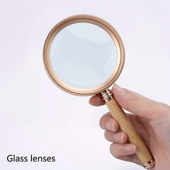 10X Magnifying Glass Handheld Wooden Handle Real Glass Reading Magnifier