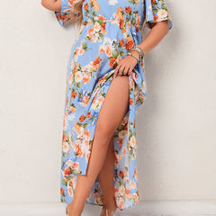  Floral Print Off Shoulder Maxi Summer Dress