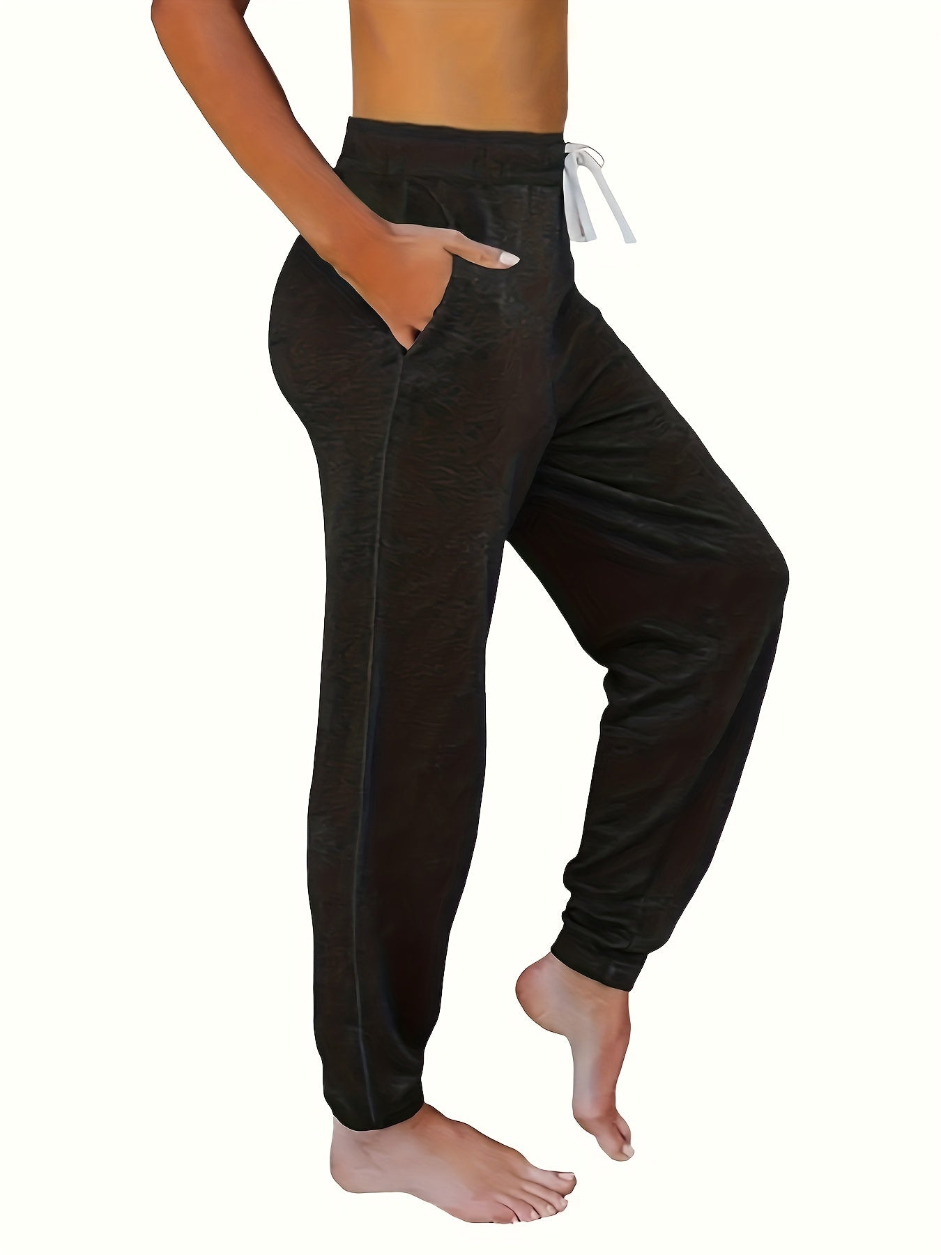 Women's Plus Solid Drawstring Elastic High Rise Jogger Trousers