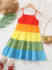Girls Rainbow Thin Strap Summer Dress