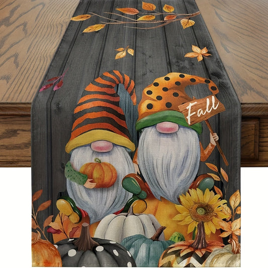Fall Series Table Runner Thanksgiving Theme Linen Table Cloth Autumn Gnome Pumpk