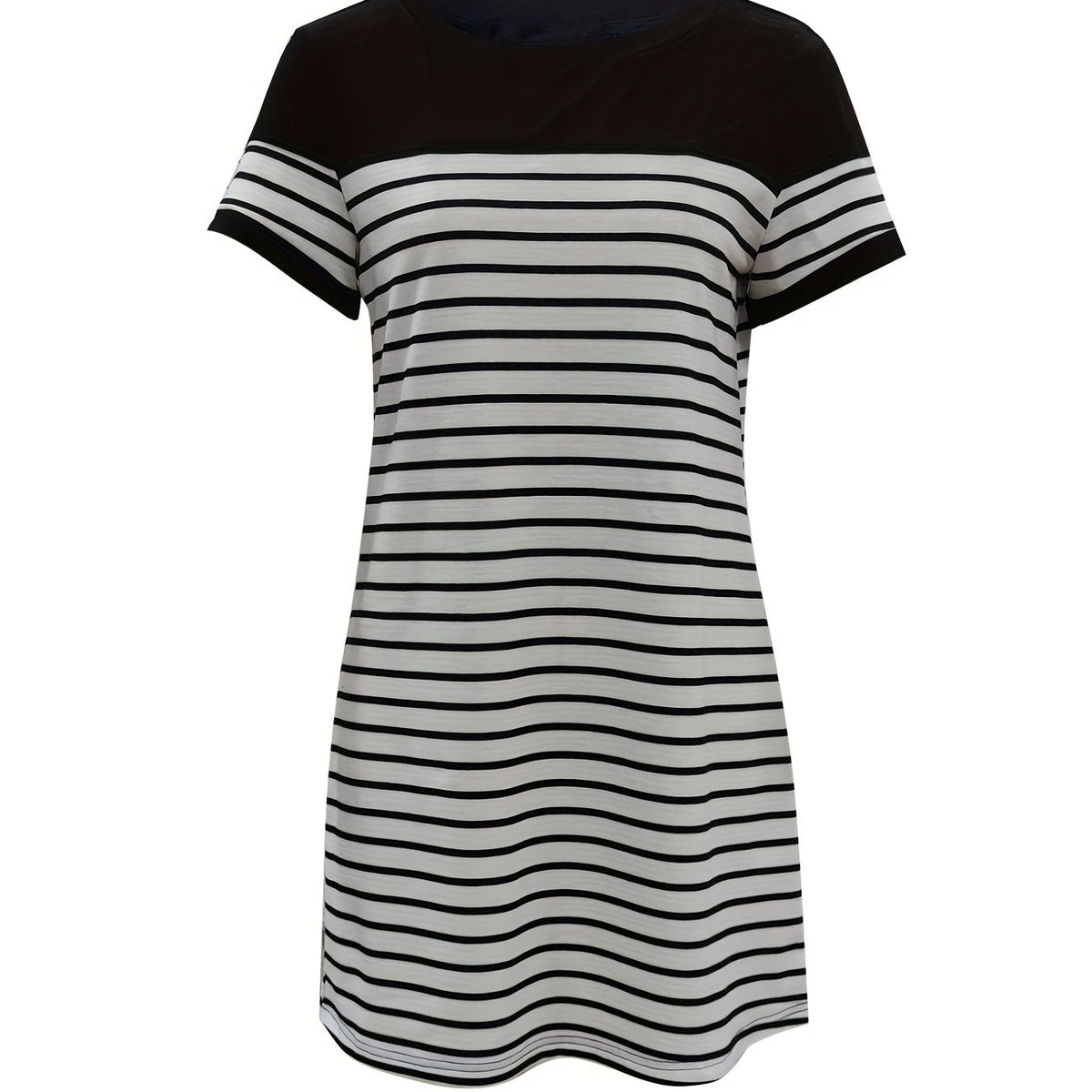 Casual Striped Print Splicing Dress Short Sleeve Crew Neck Dress