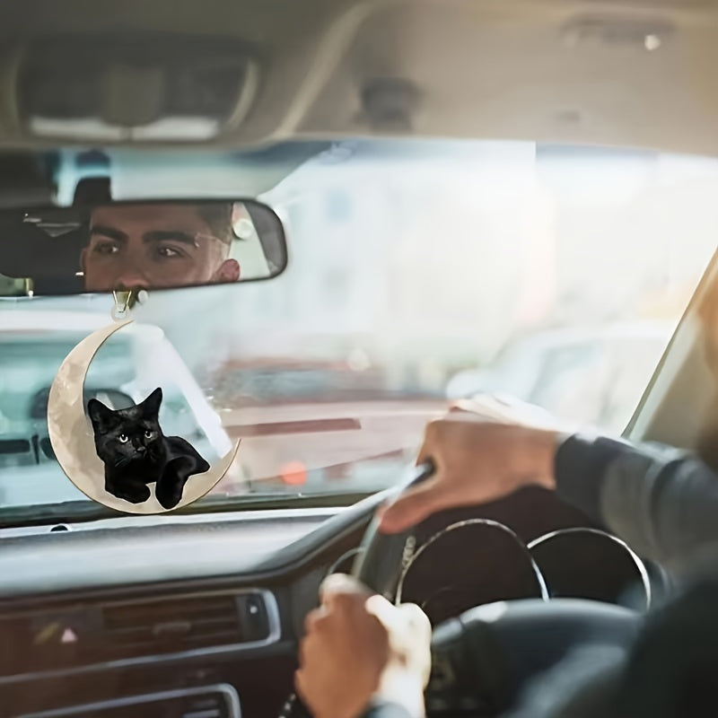 Cat Hanging Moon Ornament for Car Keys