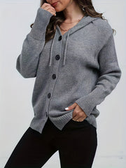  Solid Button Up Hooded Cardigan