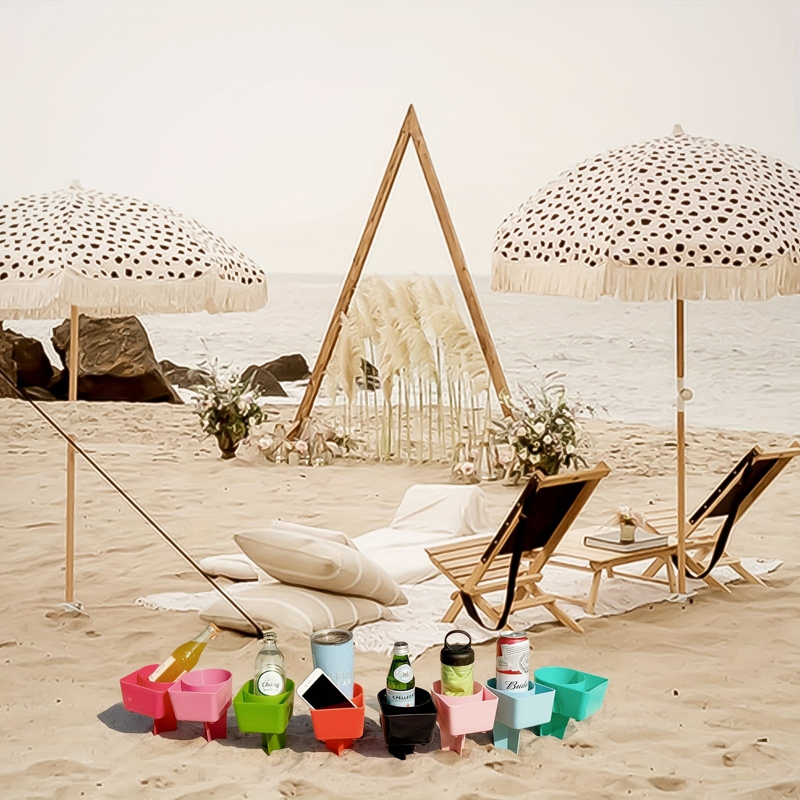 Beach Cup Holder & Pocket - Keep Valuables Safe & Sand-Free