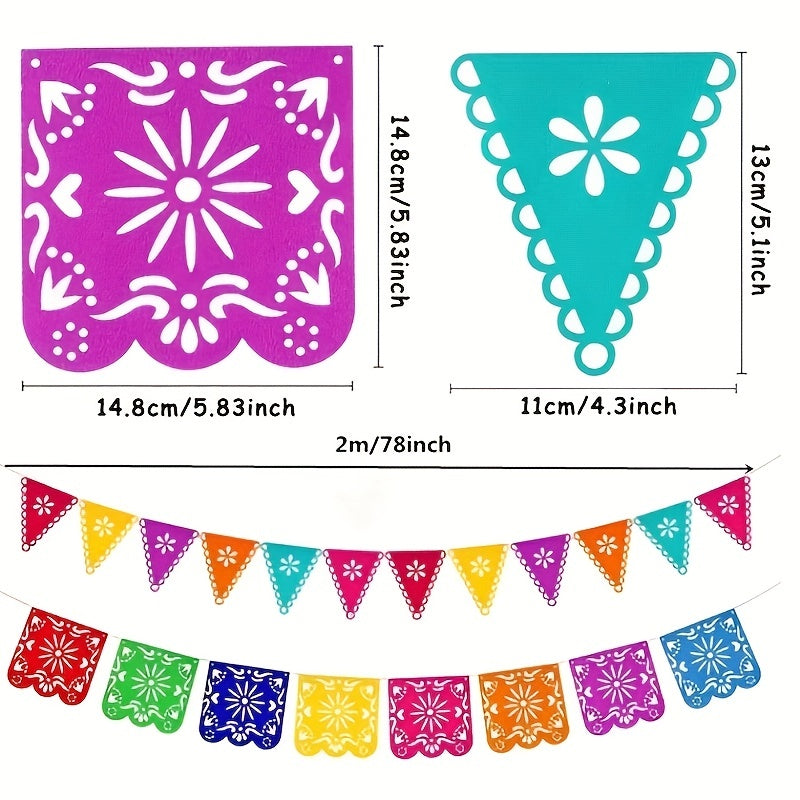 4pcs Mexican Party Banners Colorful Lineup Square Triangular Paper Cut Felt