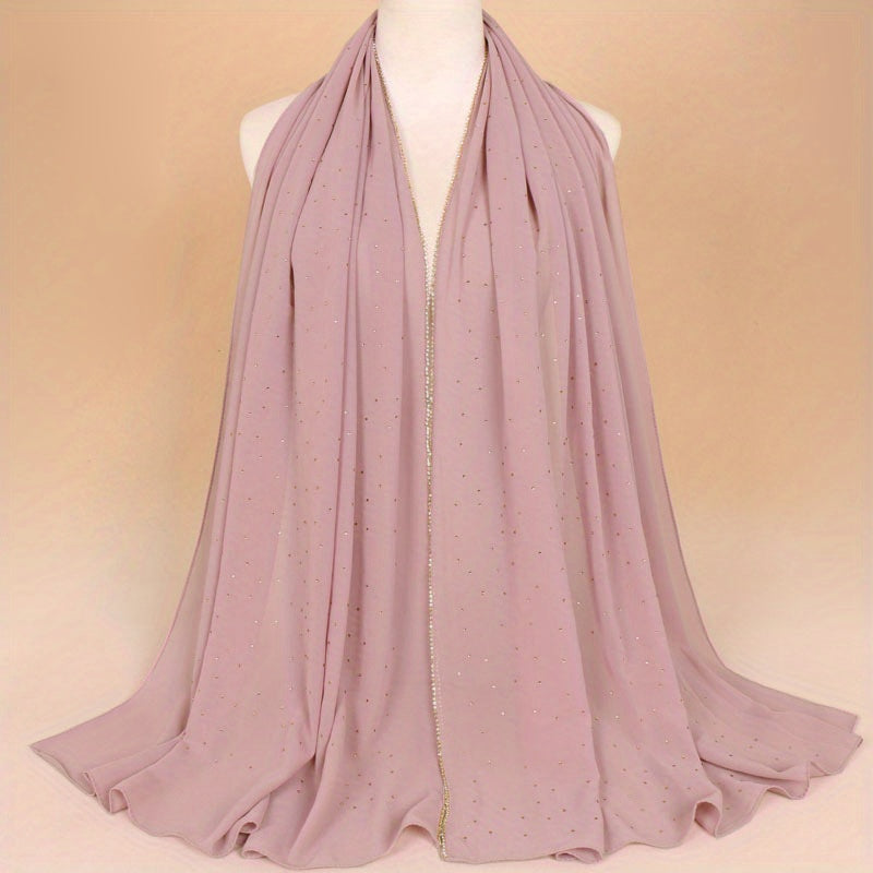 Chiffon Glitter Chain Bandana Scarf Lightweight Solid Hijab Scarf