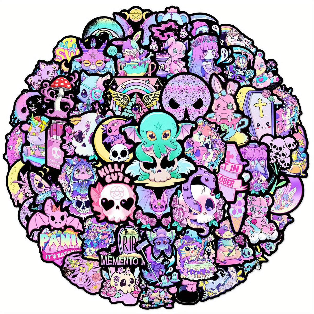 50pcs Pink Gothic Waterproof Stickers for Skateboards Helmets Backpacks