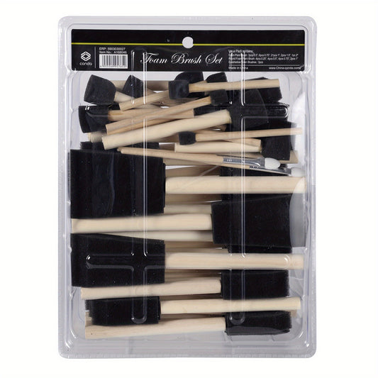 50pcs Assorted Foam Brush Kit Wooden Handle Paint Brush Set
