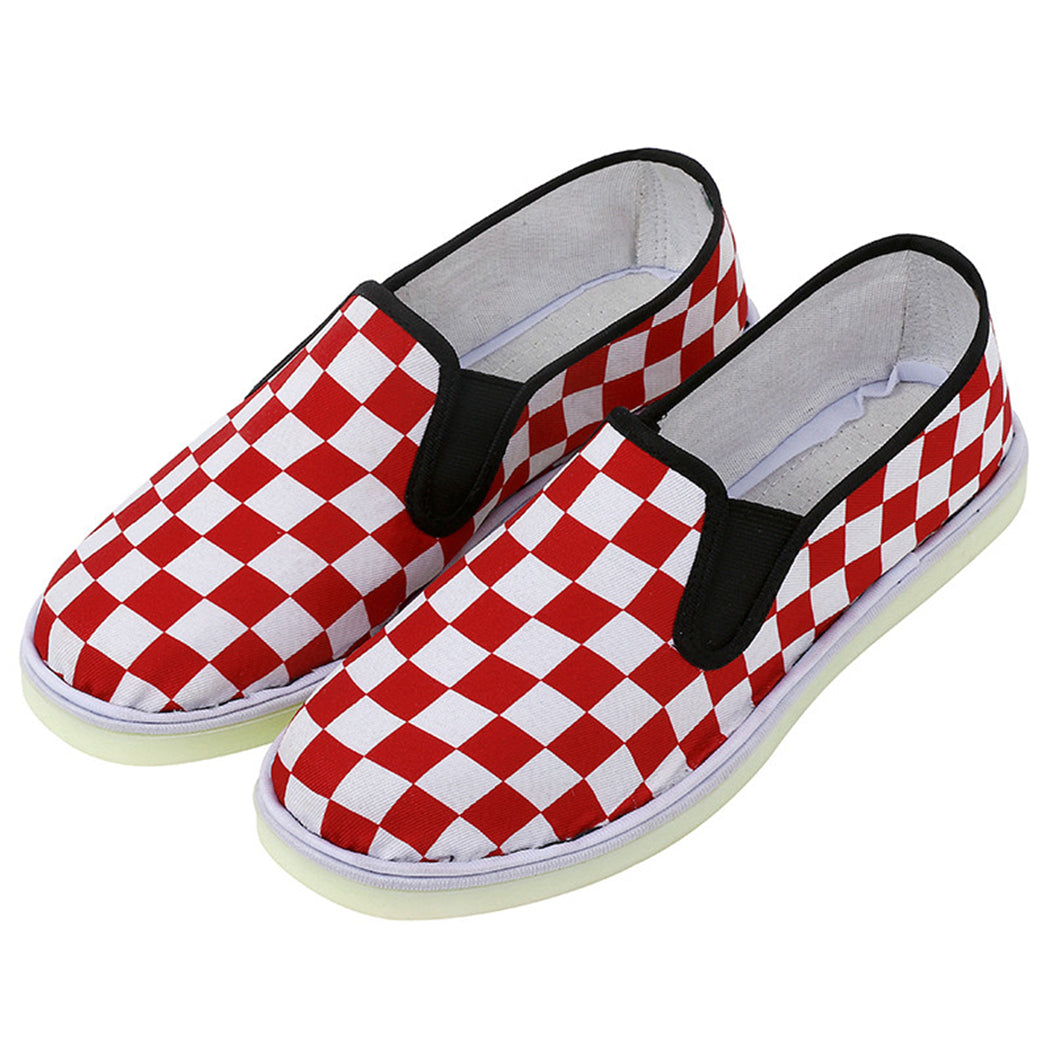 Women's Checkerboard Flat Canvas Shoes Slip On Loafers Casual Low Top Sneakers