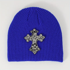 Y2K Cross Patch Beanie Unisex Candy Knitted Hat Gothic Skull Cap