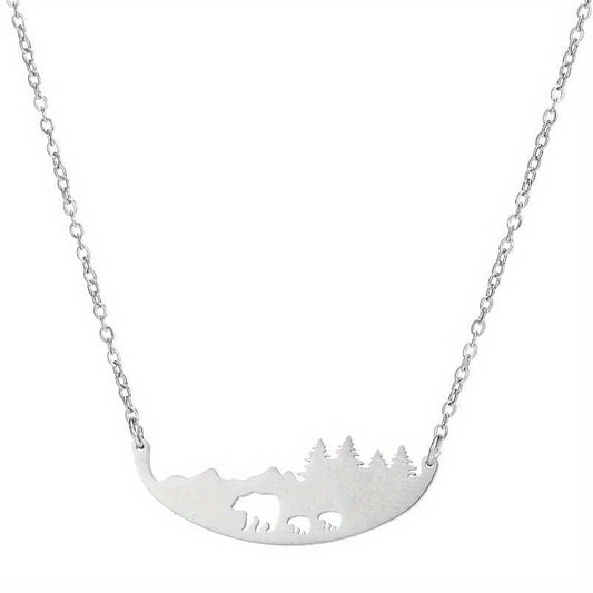 Hollowed Out Three Bear Necklace Stainless Steel Mother Bear Jewelry